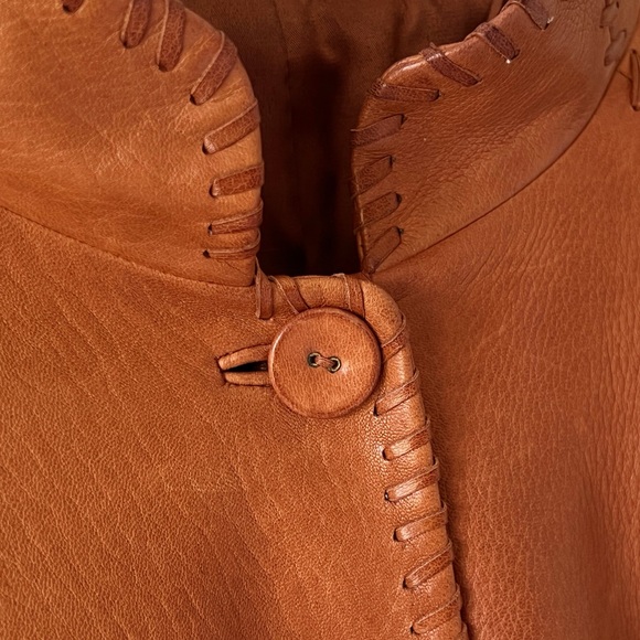 Ellen Tracy Vtg Camel Soft Leather Whipstitch Retro Bohemian Jacket Size 14 - Picture 3 of 13
